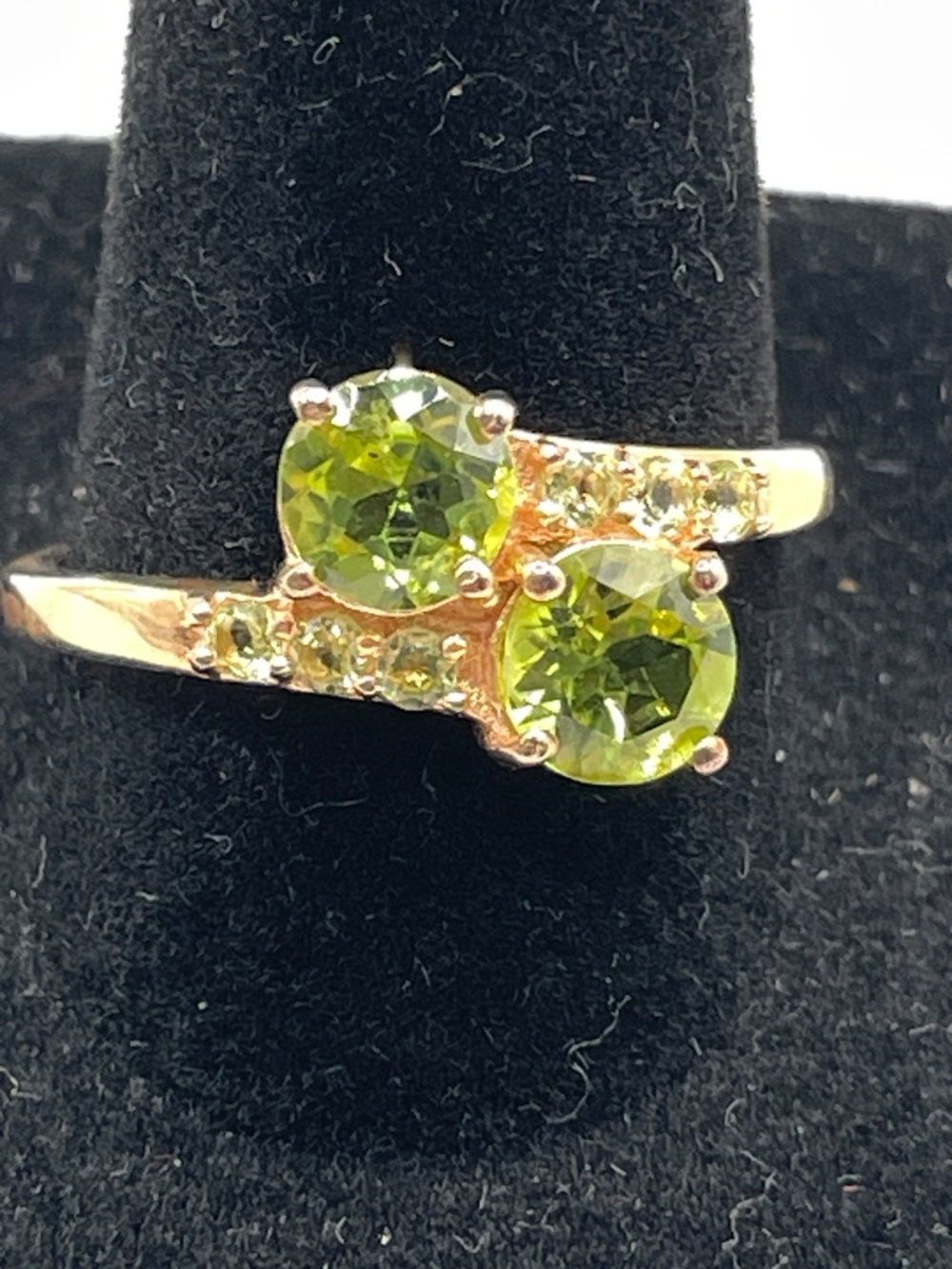 Vintage STS 925 Sterling Gold Vermeil Peridot Bypass Ring 8 3/4